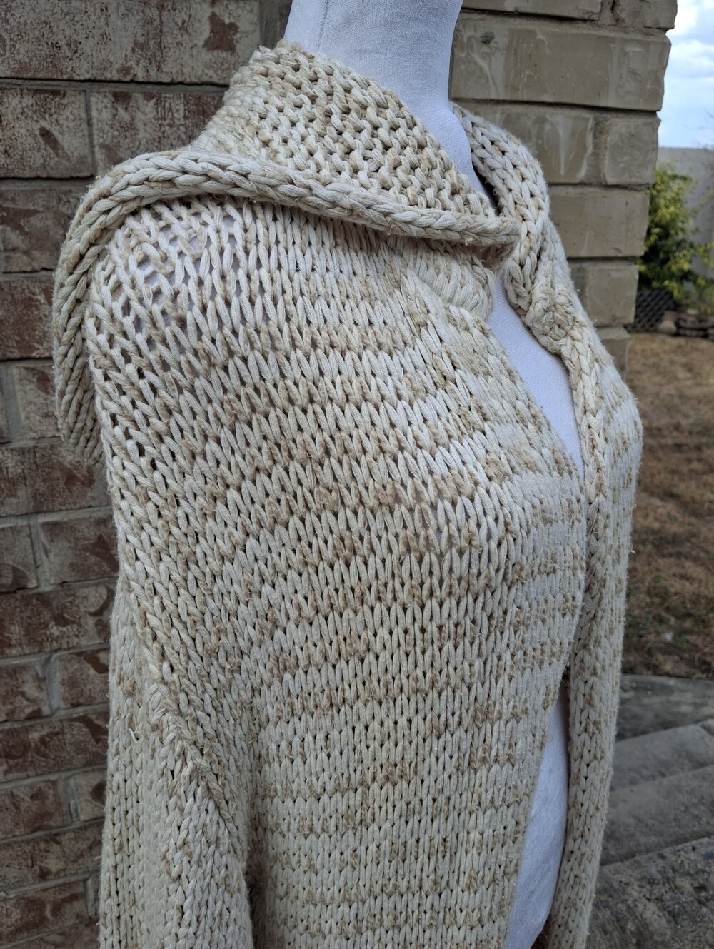 Free People Neutral Chunky Knit Hooded Longline Midi Cardigan Duster Size Small - Picture 8 of 16